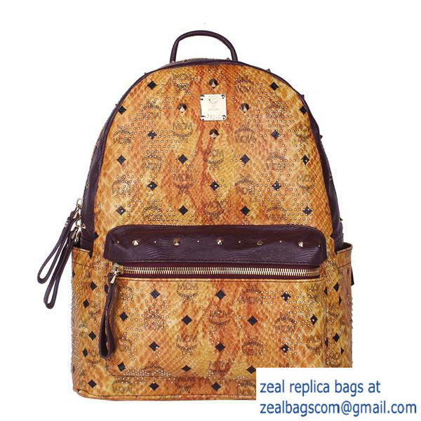 High Quality Replica MCM Armour Medium Backpack Snake Leather MC2095 Wheat